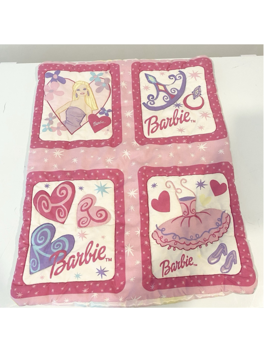 Vintage 2001 Barbie Pillow Sham Handmade Mattel Fabric Pink 16x20 Y2K